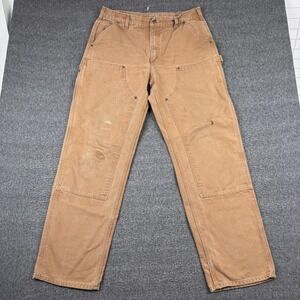 Carhartt Double Knee Pants Mens 35x34 Brown Dungaree Fit Work Carpenter B136 BRN